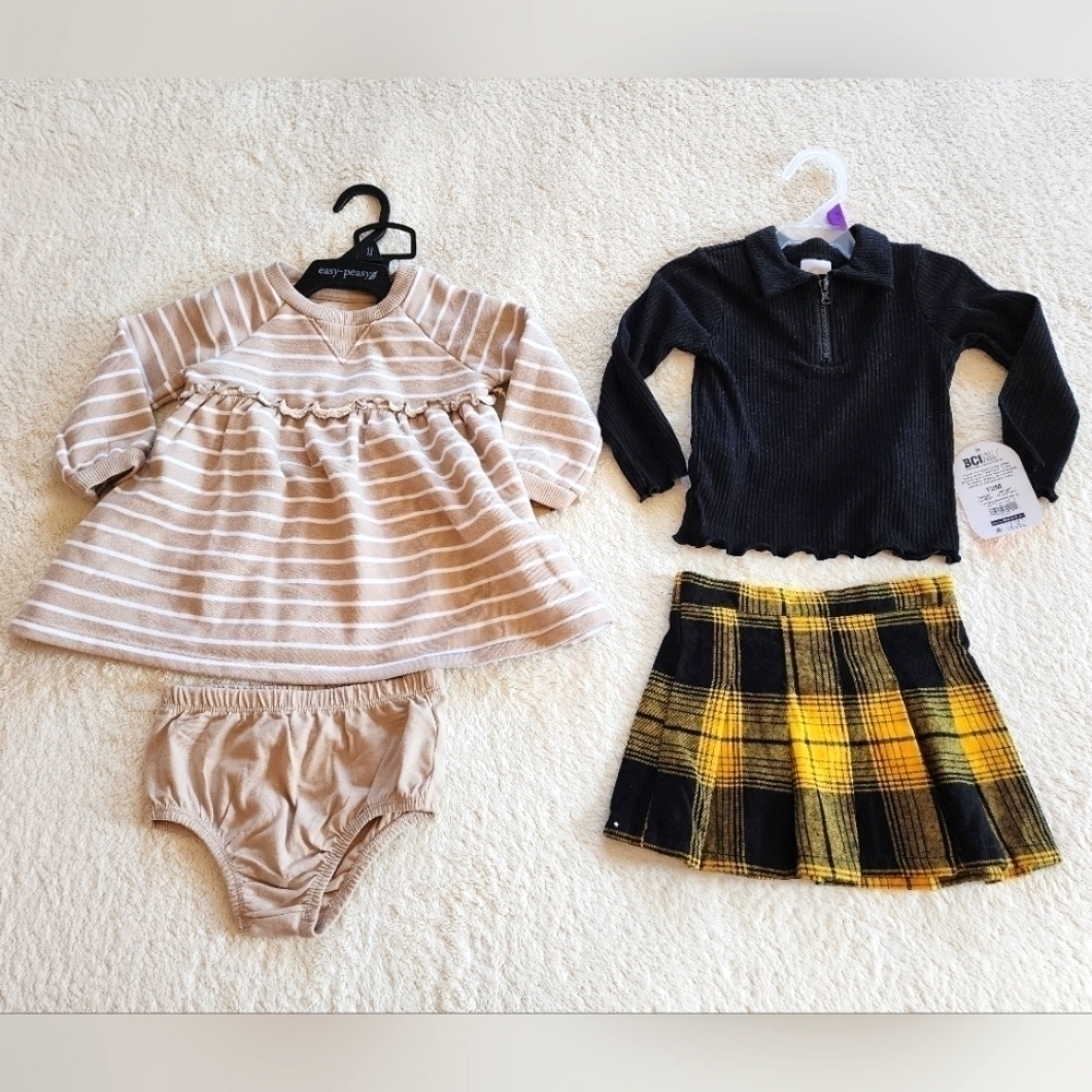 BABY girl new outfit bundle of top + skirt set and dress size 12 months